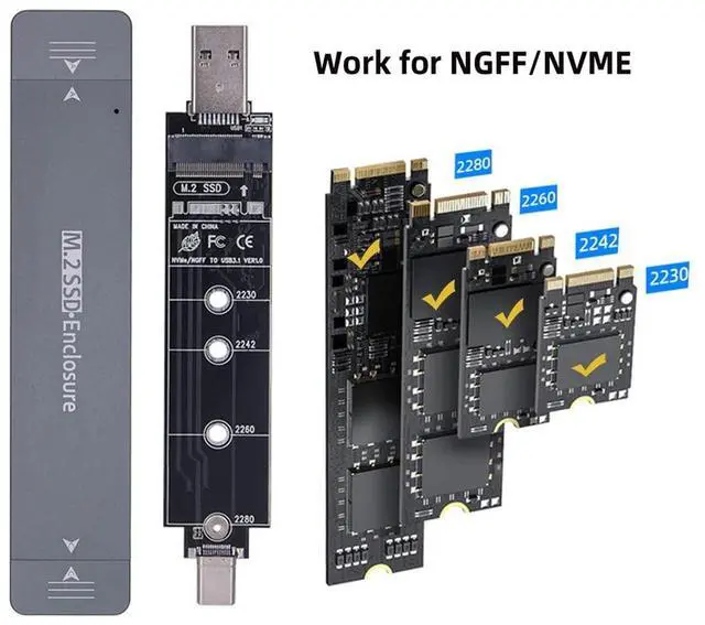 Alt view image 4 of 5 - cablecc Combo Type-C & USB3.0 to NVME M-Key M.2 NGFF SATA SSD PCBA Case 2280/2242/2230mm Adapter RTL9210B Chipset