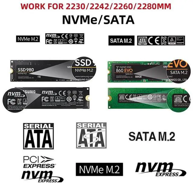 Alt view image 3 of 5 - cablecc Combo Type-C & USB3.0 to NVME M-Key M.2 NGFF SATA SSD PCBA Case 2280/2242/2230mm Adapter RTL9210B Chipset