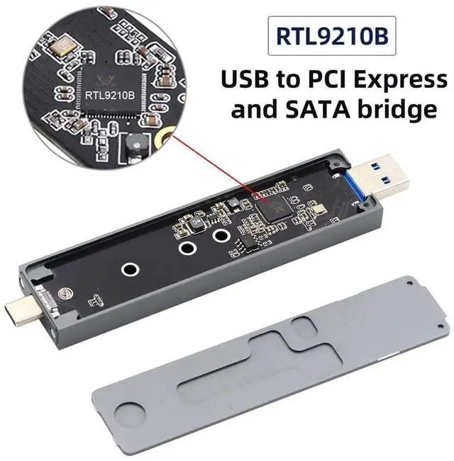 Alt view image 5 of 5 - cablecc Combo Type-C & USB3.0 to NVME M-Key M.2 NGFF SATA SSD PCBA Case 2280/2242/2230mm Adapter RTL9210B Chipset