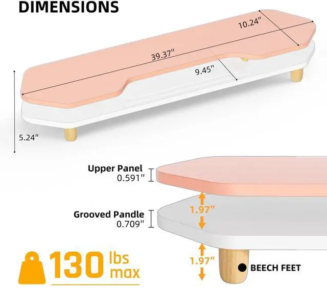 Alt view image 2 of 5 - AFOOYO 2 Tier Dual Monitor Stand Riser,Wider Board Computer Monitor Stand for 2 Monitors,Slot For Phone/Tablet Office Desktop Organizer for Laptop,PC,Computer,Printer,Pink
