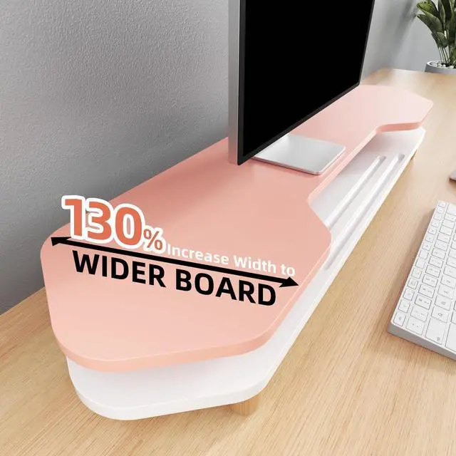 Alt view image 4 of 5 - AFOOYO 2 Tier Dual Monitor Stand Riser,Wider Board Computer Monitor Stand for 2 Monitors,Slot For Phone/Tablet Office Desktop Organizer for Laptop,PC,Computer,Printer,Pink