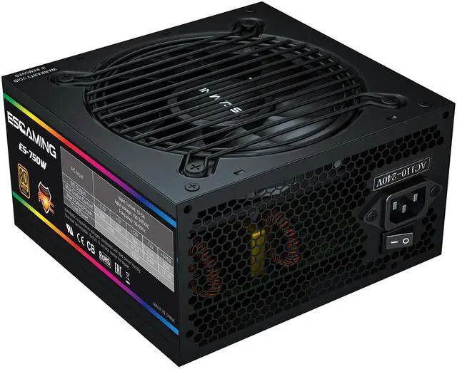 Alt view image 2 of 5 - 750W Power Supply, 80 Plus Gold Certified Non-Modular PSU with Active PFC, Quiet 120mm Cooling Fan for Gaming PC