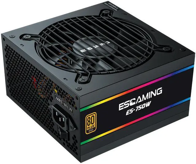 Alt view image 3 of 5 - 750W Power Supply, 80 Plus Gold Certified Non-Modular PSU with Active PFC, Quiet 120mm Cooling Fan for Gaming PC