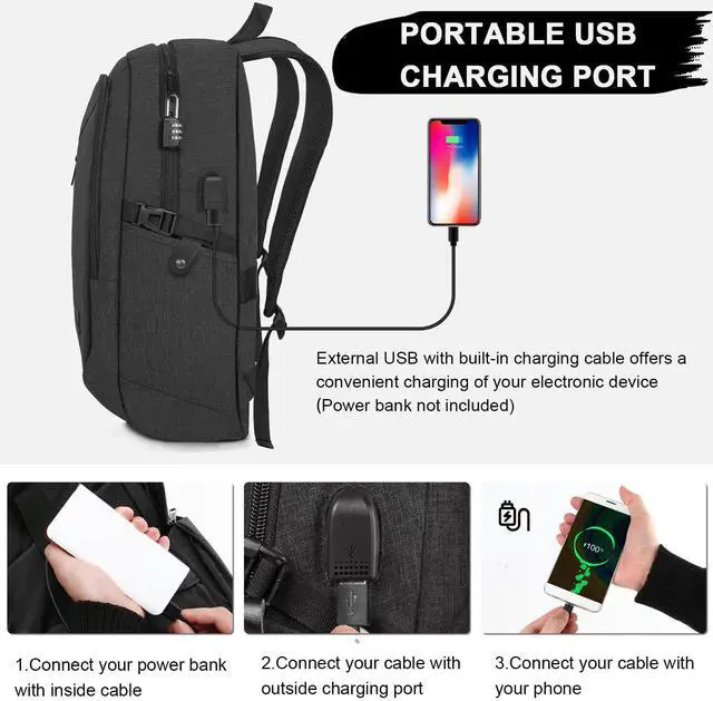Alt view image 2 of 5 - Mancro Business Travel Laptop Backpack, Anti Theft Slim Laptop Bag with USB Charging Port for Men and Women, Water Resistant Computer Bag Fits 15.6 Inch Laptop and Notebook (Black)