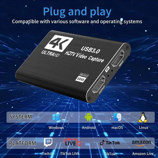 Alt view image 4 of 5 - Video Capture Card,USB 3.0 Audio Video Capture Card 4K HDMI Loop-Out, Full HD1080P 60FPS/2K 30FPS Video Game Capture for Streaming Works for Xbox/PS5/Switch/Camera/PC/OBS/Nintendo Switch(Black)