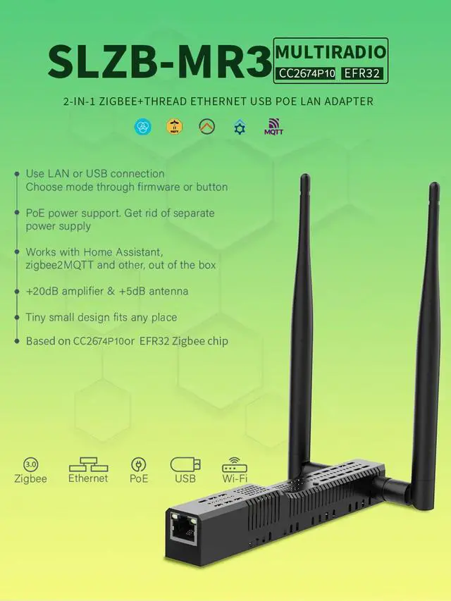 Alt view image 5 of 5 - SMLIGHT SLZB-MR3 - Zigbee 3.0 to Ethernet,USB,and WiFi Gateway Coordinator with PoE,Universal Gateway for Home Assistant/ Zigbee2MQTT/ZHA,Wireless Zigbee 3.0 USB Adapter