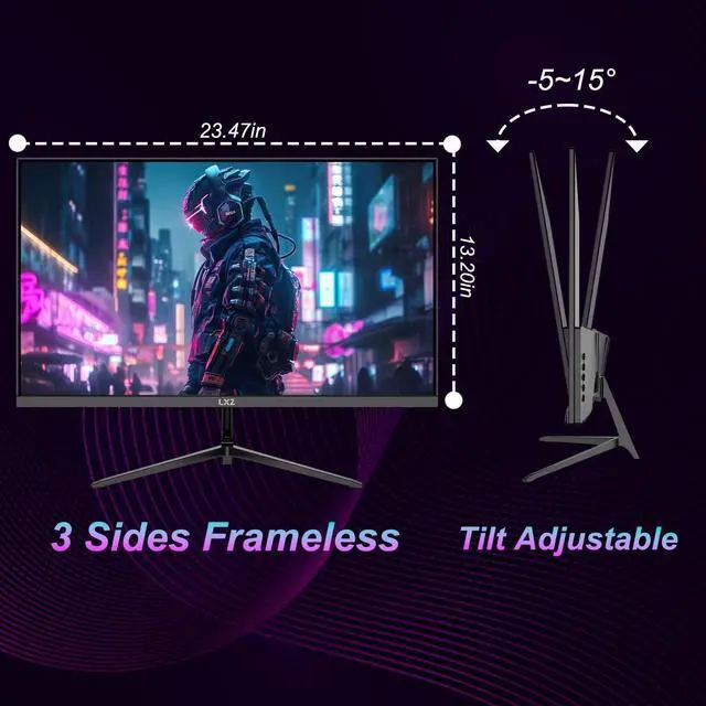 Alt view image 4 of 5 - LXZ 2K Monitor 27 inch QHD 120Hz, 2560 x 1440 PC Computer Monitor with IPS Panel, FreeSync, HDMI and DP Ports, VESA Mountable, for Home Office and Gaming