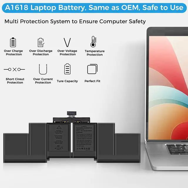 Alt view image 2 of 5 - LINGCI A1618 A1398 A1494 Battery Replacement for MacBook Pro 15 inch Mid 2015 Mid 2014 Late 2013 Version EMC 2910 2909 2881 2876 2745 2674(99.5Wh 11.36V 8755mAh)