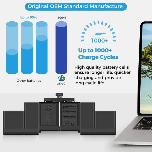 Alt view image 5 of 5 - LINGCI A1618 A1398 A1494 Battery Replacement for MacBook Pro 15 inch Mid 2015 Mid 2014 Late 2013 Version EMC 2910 2909 2881 2876 2745 2674(99.5Wh 11.36V 8755mAh)