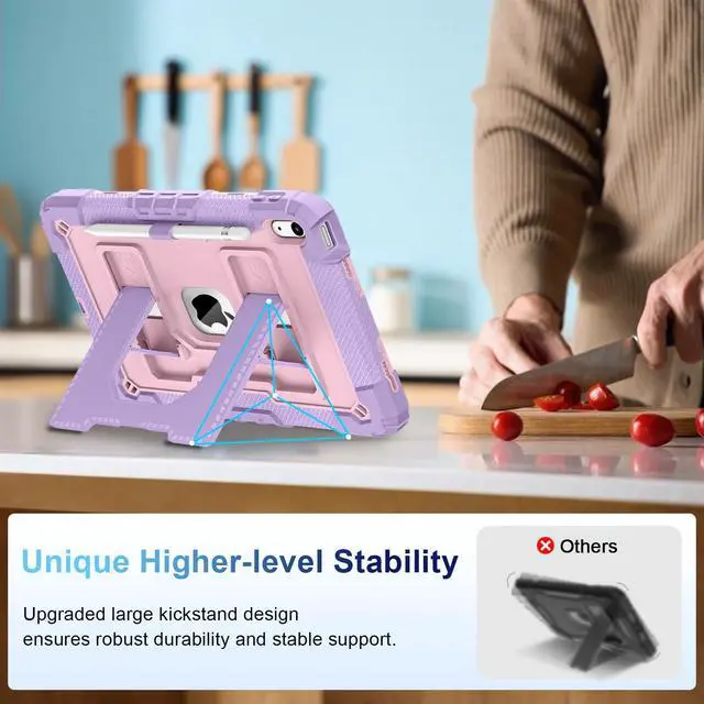 Alt view image 3 of 5 - WESOROL Case for iPad A16 11th/10th Generation 2025/2022 with Pencil Holder Shoulder Strap iPad Case 10th Generation Shockproof Cover for iPad 11th/10th Gen Cases Kids,Purple Rose