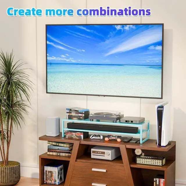 Alt view image 5 of 5 - Simple Trending 2 Tier Metal Dual Monitor Stand Riser, Computer Office Desktop Organizer for 2 Monitors with 32"x10" Mouse Pad for Laptop, Printer, TV, Blue