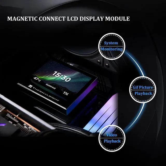 Alt view image 5 of 5 - Thermalright Stream Vision 360 Black CPU Liquid Cooler, 3.5in Magnetic Embedded Fan LCD Screen, 640x480 Resolution,Freely Defined Display Screen,2400RPM Speed, Compatible with AM5,lga1851/1700/115x