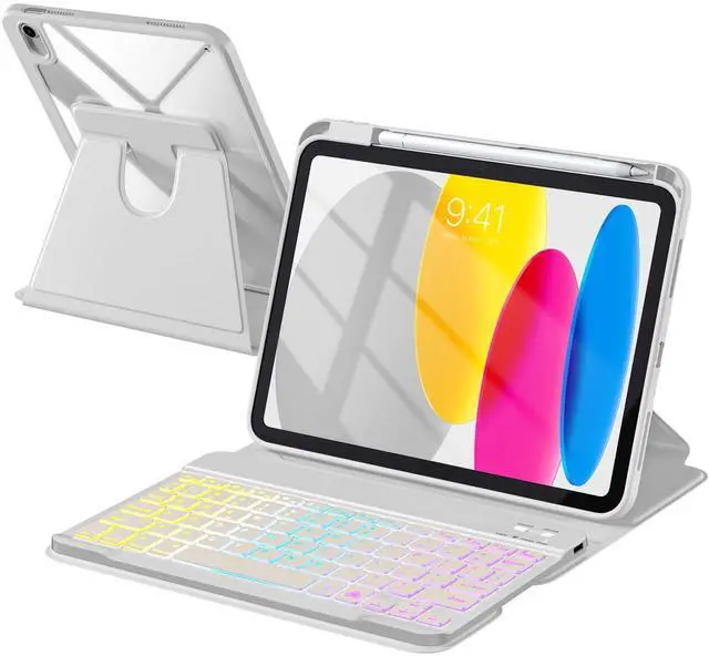 Main image of Kidopire Compatible with iPad 11th 10th Generation Case with Keyboard - Detachable Wireless Keyboard Case for iPad A16 11-inch 2025 & 10.9-inch 2022, 7 Colors Backlit & 360° Rotatable Cover, LightGray