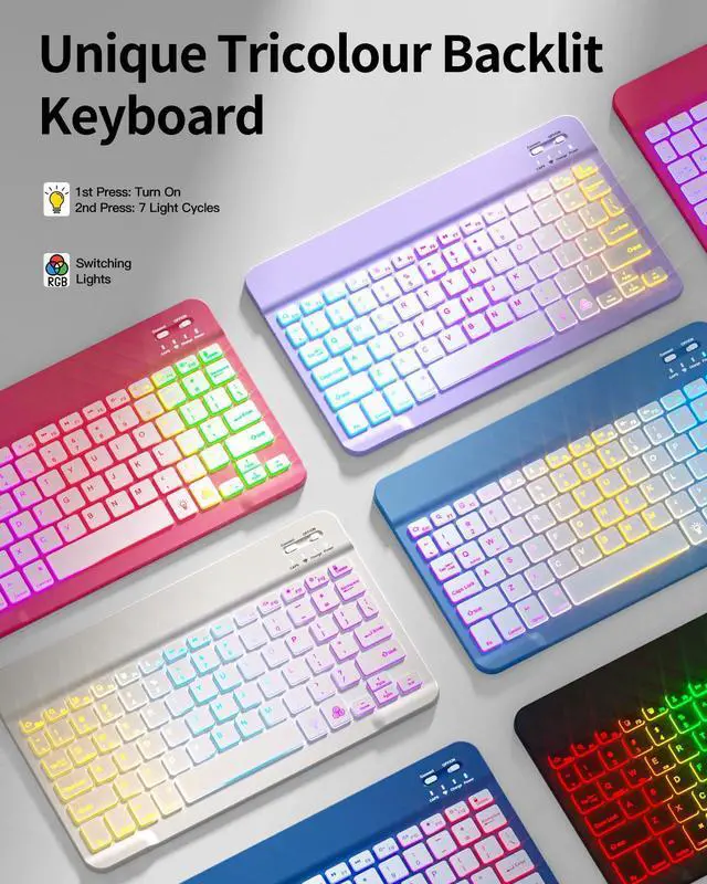 Alt view image 3 of 5 - Kidopire Compatible with iPad 11th 10th Generation Case with Keyboard - Detachable Wireless Keyboard Case for iPad A16 11-inch 2025 & 10.9-inch 2022, 7 Colors Backlit & 360° Rotatable Cover, LightGray