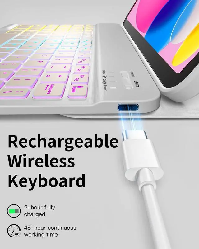 Alt view image 5 of 5 - Kidopire Compatible with iPad 11th 10th Generation Case with Keyboard - Detachable Wireless Keyboard Case for iPad A16 11-inch 2025 & 10.9-inch 2022, 7 Colors Backlit & 360° Rotatable Cover, LightGray