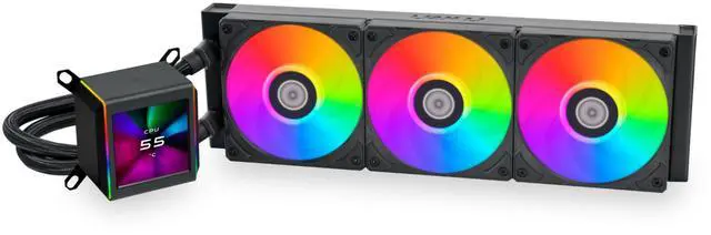 Alt view image 3 of 5 - Lian-Li Galahad II LCD CPU Liquid Cooler - 360mm Liquid Cooling System - Pre-Installed ARGB Daisy-chainable Radiator ARGB Fans - Compatible w/Intel LGA 1700, 1200, 115X & AMD AM5/AM4 Sockets - Black