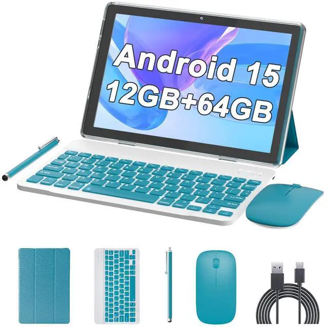 Main image of 10 Inch Tablet Android 15(NOT GO) Tablets 2 in 1 tablet With keyboard 12GB RAM+64GB ROM(Supports 1TB expansion) Tableta 2MP+8MP Camera 6000mAh Battery Mouse/Case/Stylus 5G Wifi-6 10.1" Android Tablets