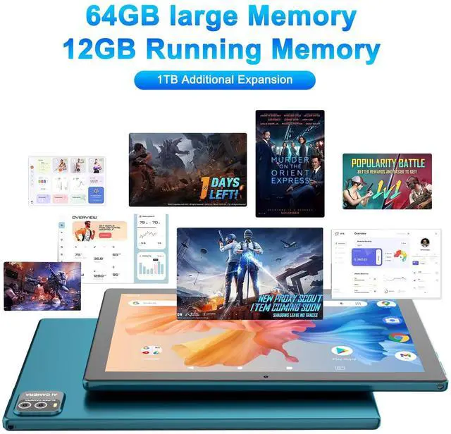 Alt view image 2 of 5 - 10 Inch Tablet Android 15(NOT GO) Tablets 2 in 1 tablet With keyboard 12GB RAM+64GB ROM(Supports 1TB expansion) Tableta 2MP+8MP Camera 6000mAh Battery Mouse/Case/Stylus 5G Wifi-6 10.1" Android Tablets