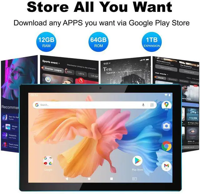 Alt view image 4 of 5 - 10 Inch Tablet Android 15(NOT GO) Tablets 2 in 1 tablet With keyboard 12GB RAM+64GB ROM(Supports 1TB expansion) Tableta 2MP+8MP Camera 6000mAh Battery Mouse/Case/Stylus 5G Wifi-6 10.1" Android Tablets