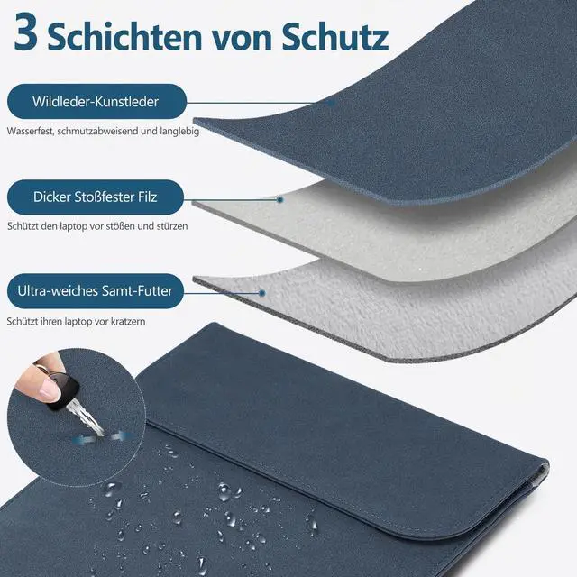 Alt view image 3 of 5 - HYZUO 15 Inch Laptop Sleeve Bag for MacBook Air 15 M4 A3241 M3 M2 2025-2023, 15" Surface Laptop 7/6/5/4/3, MacBook Pro 15 2019-2016, Faux Suede Leather Case Cover with Carry Pouch, Navy Blue