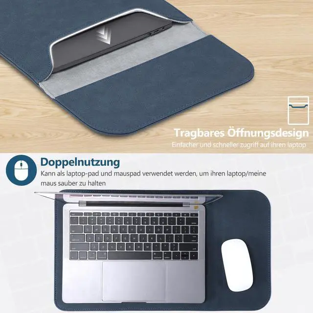 Alt view image 5 of 5 - HYZUO 15 Inch Laptop Sleeve Bag for MacBook Air 15 M4 A3241 M3 M2 2025-2023, 15" Surface Laptop 7/6/5/4/3, MacBook Pro 15 2019-2016, Faux Suede Leather Case Cover with Carry Pouch, Navy Blue