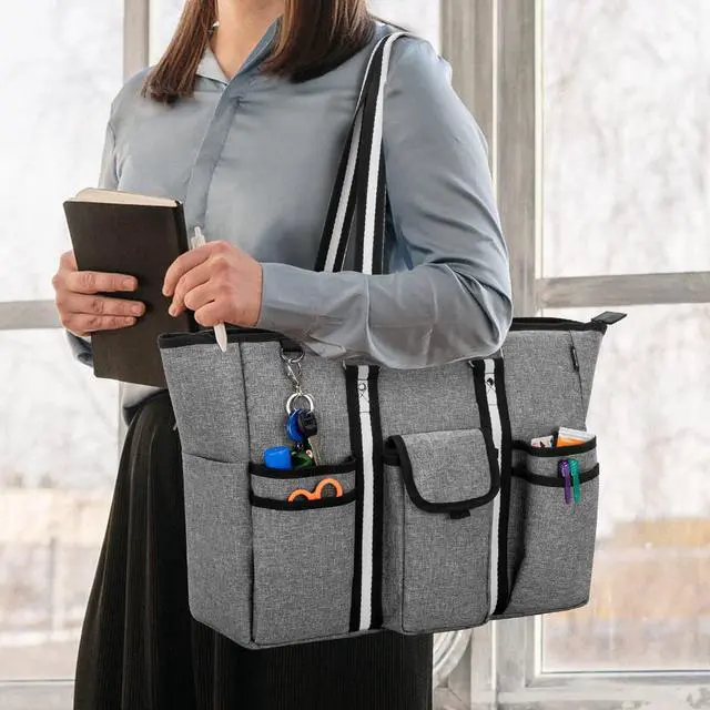Alt view image 2 of 5 - CURMIO Teacher Bags and Totes for Women, Large Work Utility Bag with Laptop Sleeve for Office, Gray (Bag Only, Patented Design)