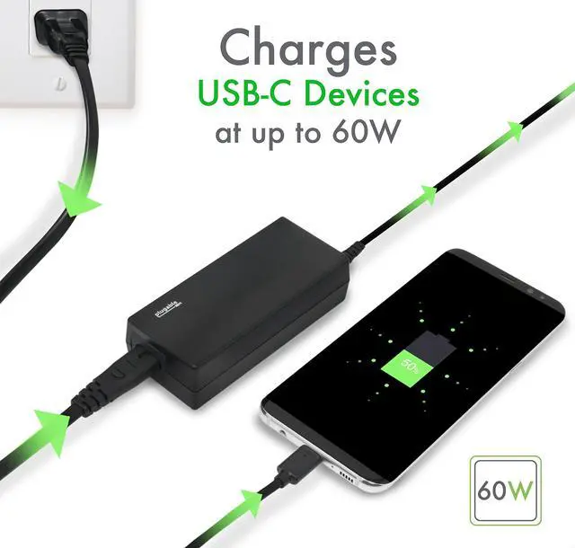 Alt view image 3 of 5 - Plugable USB-C Chromebook Charger Replacement, 60W Type C Charger for Laptops, Compatible with USB-C Google Chromebooks Including Samsung, HP, Dell, Lenovo, Acer, Asus