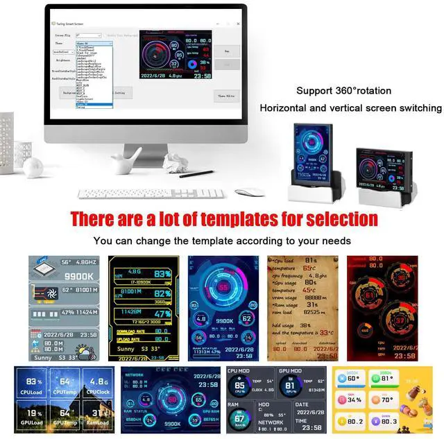 Alt view image 4 of 5 - Marhynchus Mini IPS Full View Monitor Display Screen, Industrial Data Indicator, Aluminum Alloy, 360 Degree Rotation, USB Computer Accessory