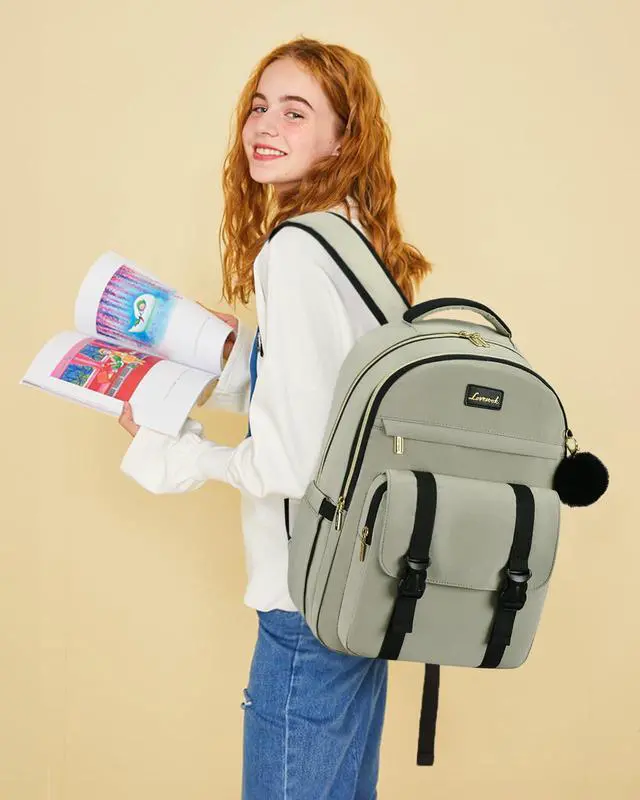 Alt view image 2 of 5 - LOVEVOOK School Backpack for Teen Girls, Student Backpack Purse for 14-16 Teenage, Cute Kid Bookbag, Back to School Backpacks Fit 15.6 Inch Laptop, Large College Travel Bag, Pea Green