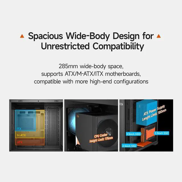 Alt view image 5 of 5 - PCCOOLER PC Case ATX Mid Tower, Tempered Glass & Mesh Front, High Airflow, E-ATX/ATX/Micro-ATX/ITX Support, 360mm Radiator Support, Tool-Free Design  Black (C3T700 No Fans Included)