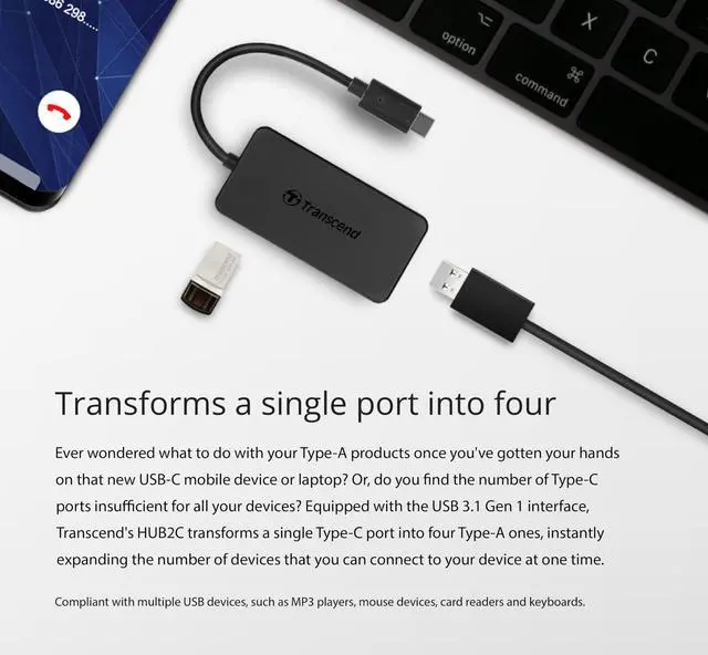 Alt view image 5 of 5 - Transcend TS1TESD310C + 4-Port HUB