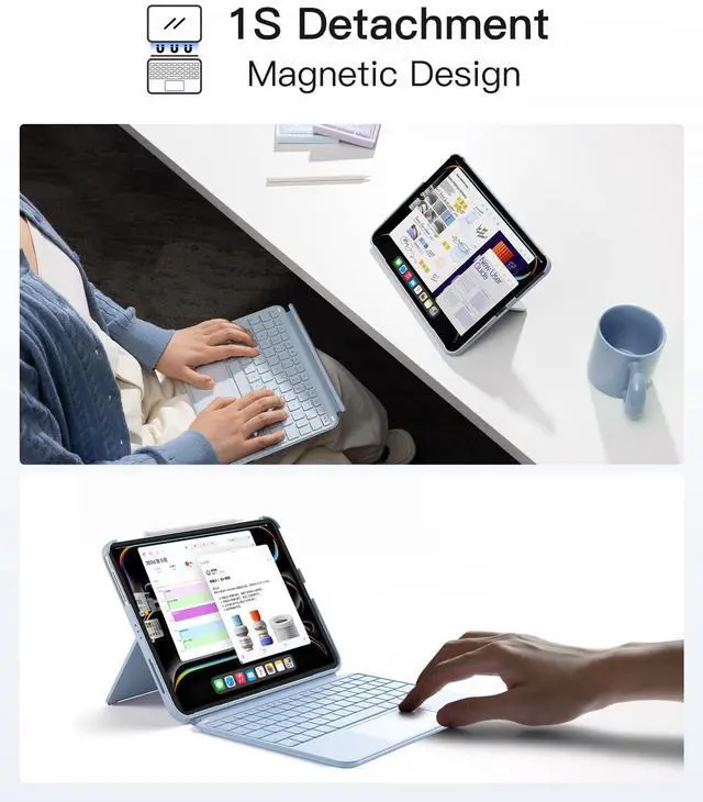 Alt view image 5 of 5 - Inateck Keyboard Case for iPad Pro 11 inch (M4) 2024, Detachable Keyboard for iPad Pro 11 inch (M4) 2024, 7-Color Backlight with Trackpad, Vertically/Horizontally, KB04122-11 Blue