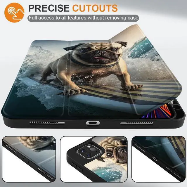 Alt view image 2 of 5 - Yebiseven for M2 iPad Pro 11 inch Case 4th/3rd/2nd/1st Gen 2022 2021 2020 2018, Shockproof Tablet Case with Auto Wake/Sleep & Soft TPU Back Cover & Pencil Holder, Dog Surfing