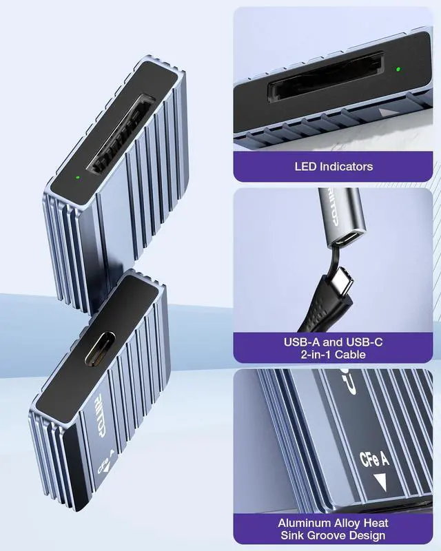 Alt view image 5 of 5 - CFexpress Type A Card Reader RIITOP USB 3.2 Gen 2 10Gbps CF Express Type A Memory Card Adapter