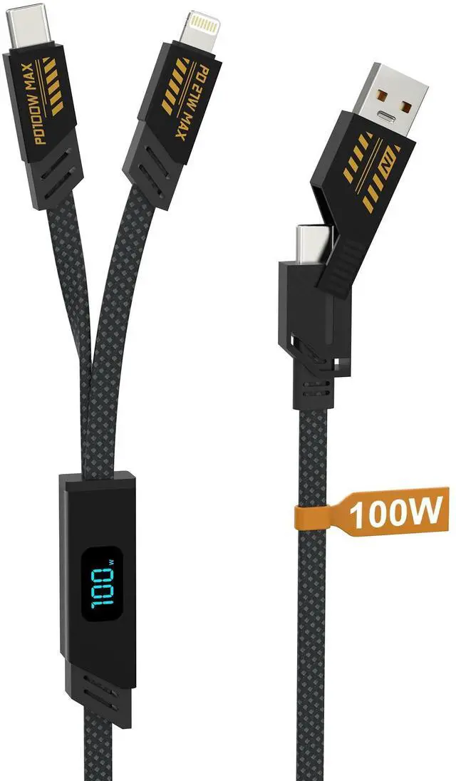 Main image of USB C and Lightning Cable 2 in 1-100W USB A/C to USBC Cable with Carplay & Data & Wattage Display, Multi Fast Charging Cable for iPhone 17/16/15/14/13/12/11/X/Pro/Pro Max/Plus, Galaxy, MacBook, Pad