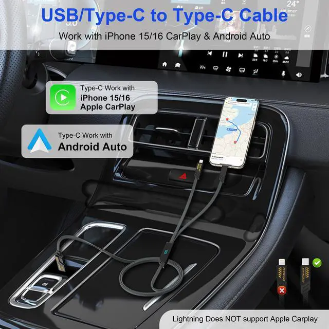 Alt view image 2 of 5 - USB C and Lightning Cable 2 in 1-100W USB A/C to USBC Cable with Carplay & Data & Wattage Display, Multi Fast Charging Cable for iPhone 17/16/15/14/13/12/11/X/Pro/Pro Max/Plus, Galaxy, MacBook, Pad