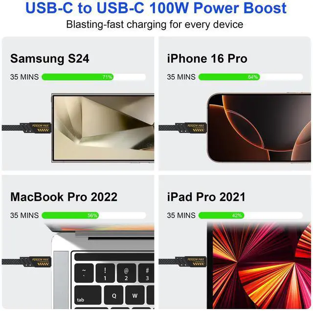 Alt view image 4 of 5 - USB C and Lightning Cable 2 in 1-100W USB A/C to USBC Cable with Carplay & Data & Wattage Display, Multi Fast Charging Cable for iPhone 17/16/15/14/13/12/11/X/Pro/Pro Max/Plus, Galaxy, MacBook, Pad
