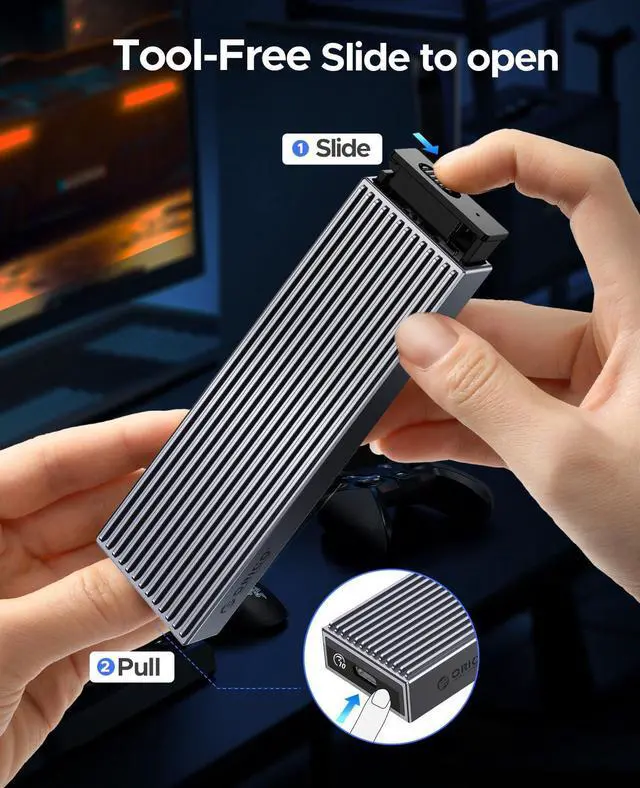 Alt view image 3 of 5 - ORICO M.2 NVMe SSD Enclosure Aluminum Tool-Free Adapter, 10Gbps USB3.2 USB-C M2 Reader for M.2 PCIe NVMe M-Key 2230/2242/2260/2280 SSD, Thunderbolt 3 Compatible, External Case Support UASP Trim-BM2G2
