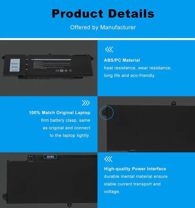Alt view image 4 of 5 - GBLGBD 7FMXV Replacement Battery for Dell Latitude 5320 7320 7420 7520 Series, Compatible with Part Numbers 4M1JN 1PP63 HDGJ8 MHR4G 0TN2GY TN2GY 9JM71 727CG 0727CG CN-0TN2GY CN-0727CG, 15.2V 3941mAh