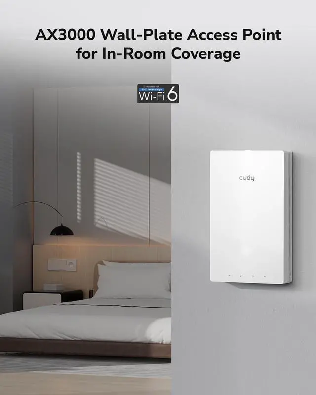 Alt view image 2 of 5 - Cudy AP3000 Wall WiFi 6 AX3000 Wall Plate Wireless Gigabit Access Point, Support OFDMA, MU-MIMO, PoE Powered, Cudy App Control or Web Configuration