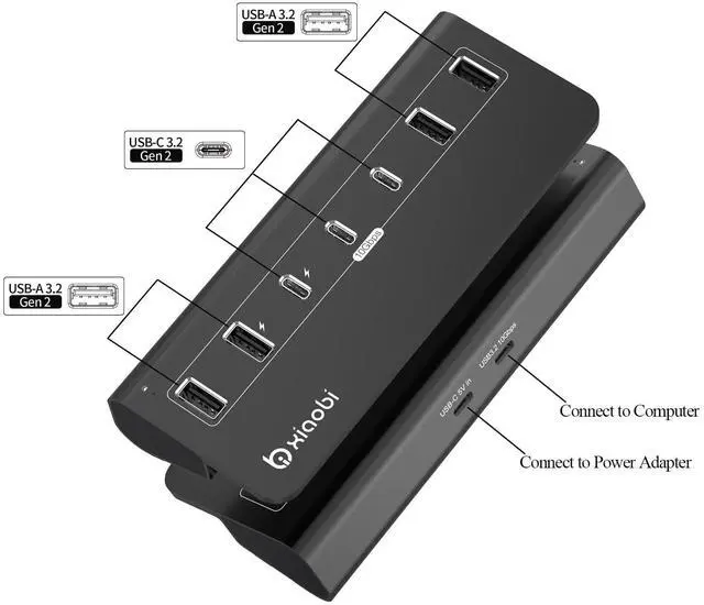 Alt view image 2 of 5 - USB C Hub,Powered USB Hub with 5V 3A Power Adapter, 10Gbps USB Splitter with 4 USB-A and 3 USB-C Ports, 7-Port Type C Multiport Adapter for MacBook Air/Pro, iPhone 16/15, Laptop and More(Black)