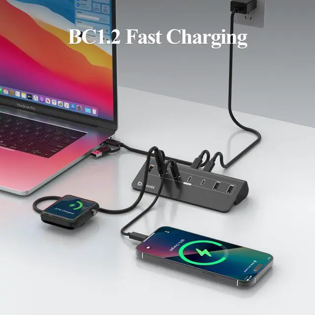 Alt view image 4 of 5 - USB C Hub,Powered USB Hub with 5V 3A Power Adapter, 10Gbps USB Splitter with 4 USB-A and 3 USB-C Ports, 7-Port Type C Multiport Adapter for MacBook Air/Pro, iPhone 16/15, Laptop and More(Black)