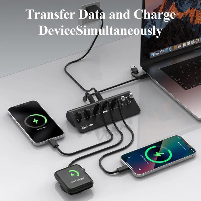 Alt view image 5 of 5 - USB C Hub,Powered USB Hub with 5V 3A Power Adapter, 10Gbps USB Splitter with 4 USB-A and 3 USB-C Ports, 7-Port Type C Multiport Adapter for MacBook Air/Pro, iPhone 16/15, Laptop and More(Black)