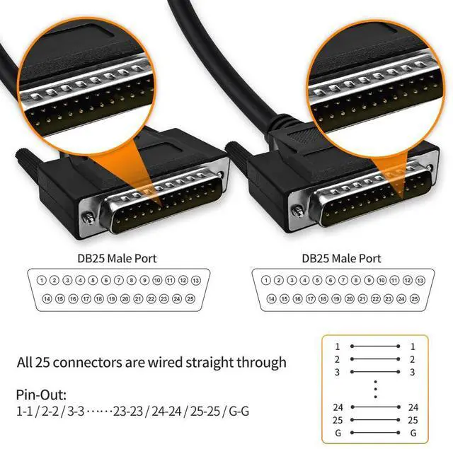Alt view image 2 of 5 - XANHAM DB25 25 Pin 16 Feet(5 Meter) Two Row Straight Through Serial Cable, Double Shielded(Metal Braiding&AL-foil), Male to Male, Black, SC920S10MM