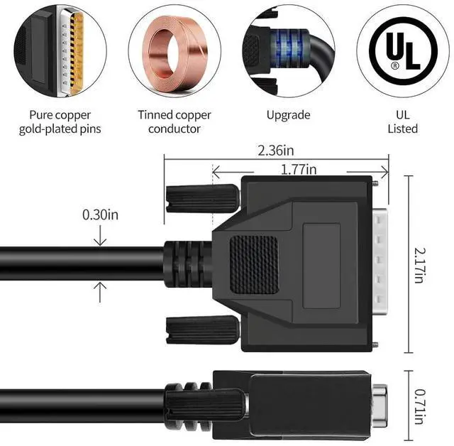 Alt view image 3 of 5 - XANHAM DB25 25 Pin 16 Feet(5 Meter) Two Row Straight Through Serial Cable, Double Shielded(Metal Braiding&AL-foil), Male to Male, Black, SC920S10MM