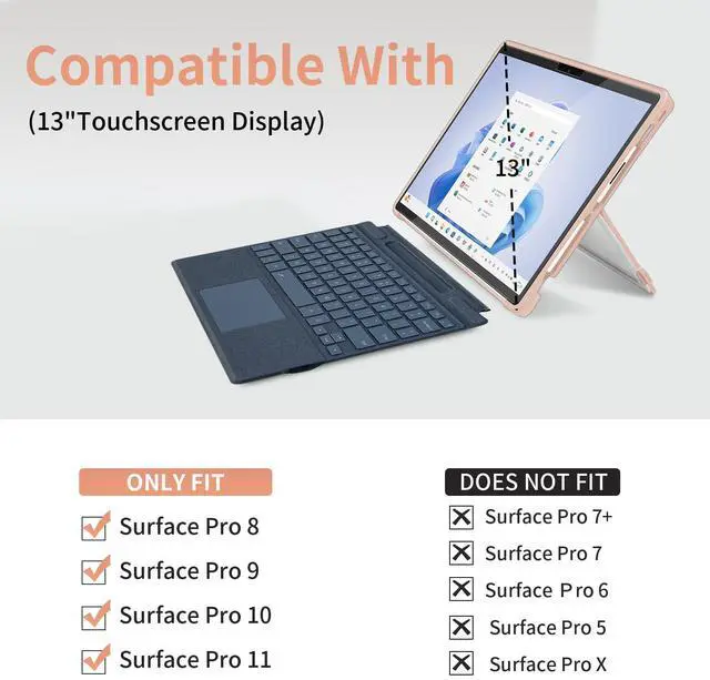 Alt view image 2 of 5 - SSS·GRGB Case Updated Version fit Microsoft Surface Pro 11/10 /9/8 13-Inch, All-in-one Rugged Case Compatible with Type Cover Keyboards, Transparent&Pink