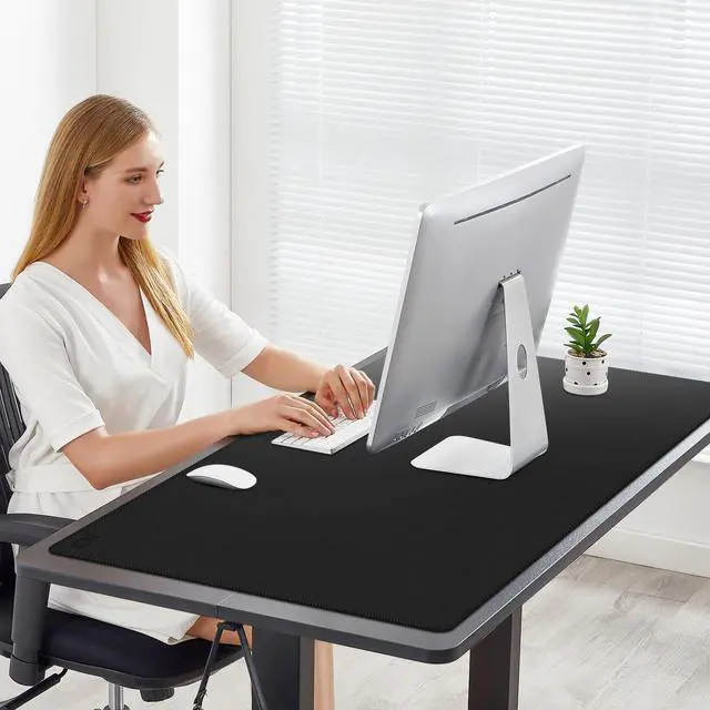 Alt view image 2 of 5 - Cacoy 40" x 24" Leather Desk Mat, PU Leather Desk Pad Protector, Desk matt for Desktop, Office Desk Mat, Large Gaming Mouse Pad, Waterproof Desk Blotter Pad for Office and Home (Black)