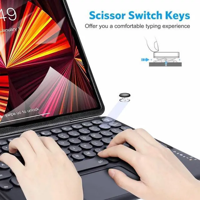 Alt view image 3 of 5 - Bluetooth Keyboard with Touchpad, 10 inch Ultra Silm 7 Colors RGB Backlit Wireless Keyboard Universal Rechargeable Portable Keypad with Trackpad for iPad iOS Android Windows Laptops PC(Black)