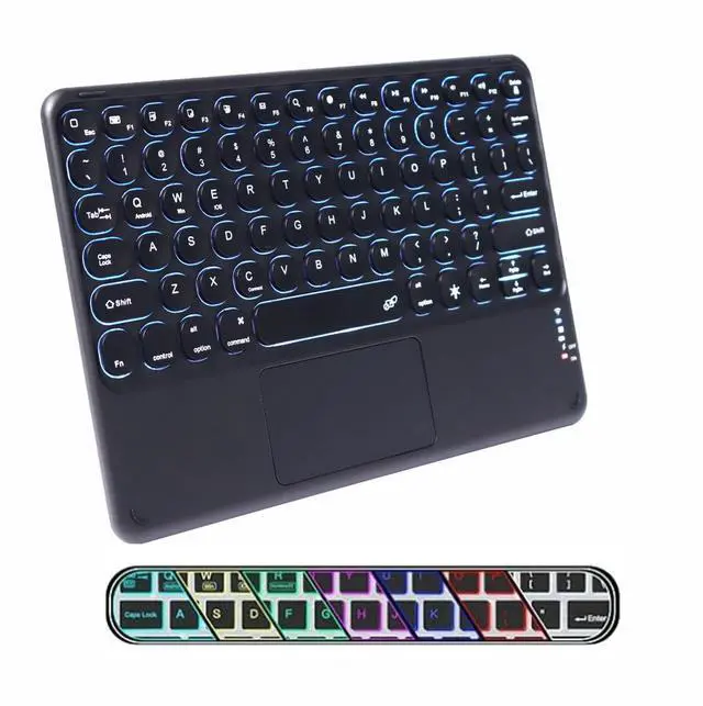 Main image of Bluetooth Keyboard with Touchpad, 10 inch Ultra Silm 7 Colors RGB Backlit Wireless Keyboard Universal Rechargeable Portable Keypad with Trackpad for iPad iOS Android Windows Laptops PC(Black)