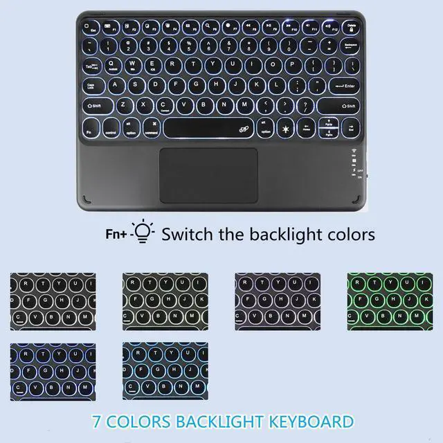 Alt view image 5 of 5 - Bluetooth Keyboard with Touchpad, 10 inch Ultra Silm 7 Colors RGB Backlit Wireless Keyboard Universal Rechargeable Portable Keypad with Trackpad for iPad iOS Android Windows Laptops PC(Black)